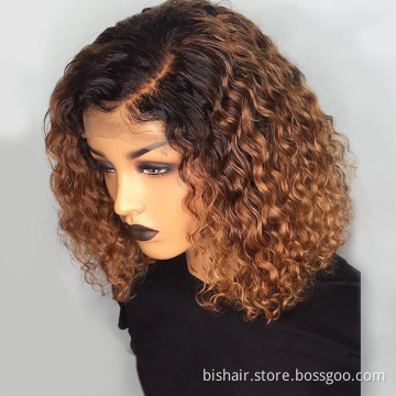Wholesale 1B/27 Honey Blonde Curly 13x4 Lace Front Human Hair Wigs Brazilian Short Bob Lace Frontal Wig Bob For Black Women